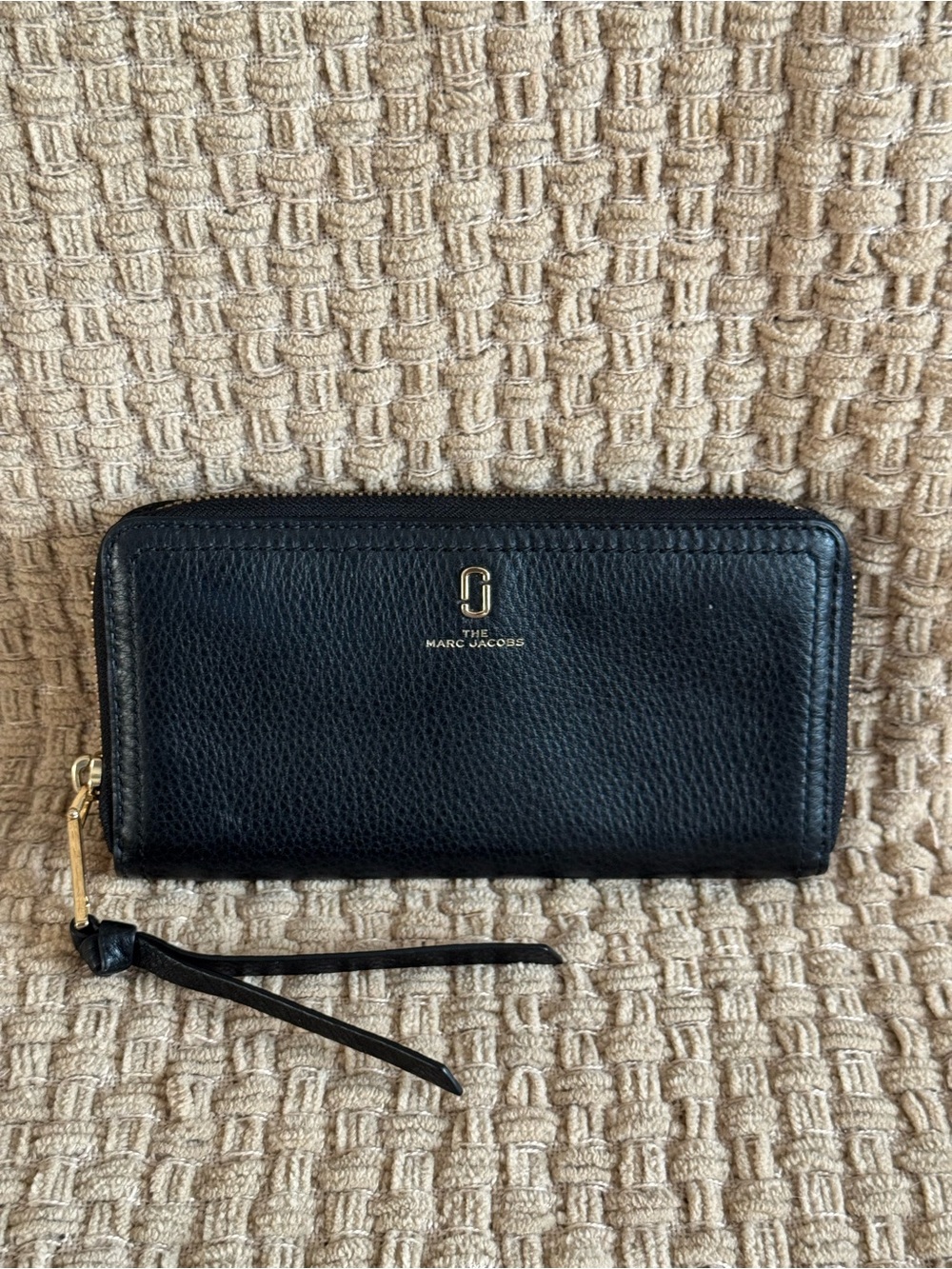 Marc Jacobs Black Leather Zip-Around Wallet with Gold Hardware